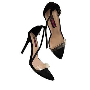 Wild Diva Black Strappy Stiletto Pump With Clear Pointed Toe Strap Size 7.5